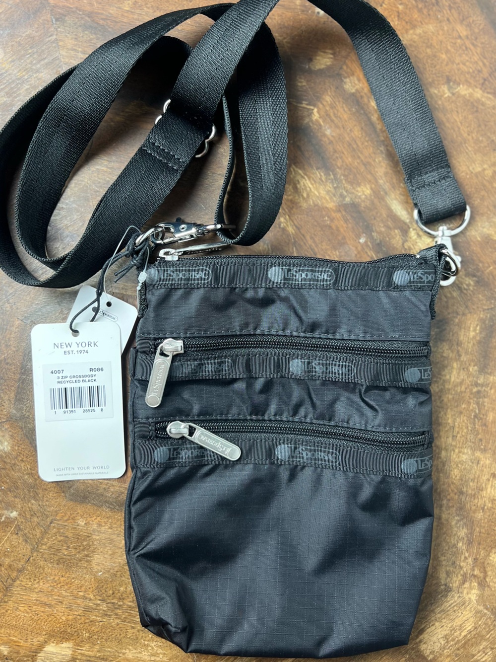 Lesportsac 3-Zip Crossbody Bag -Black-NWT-